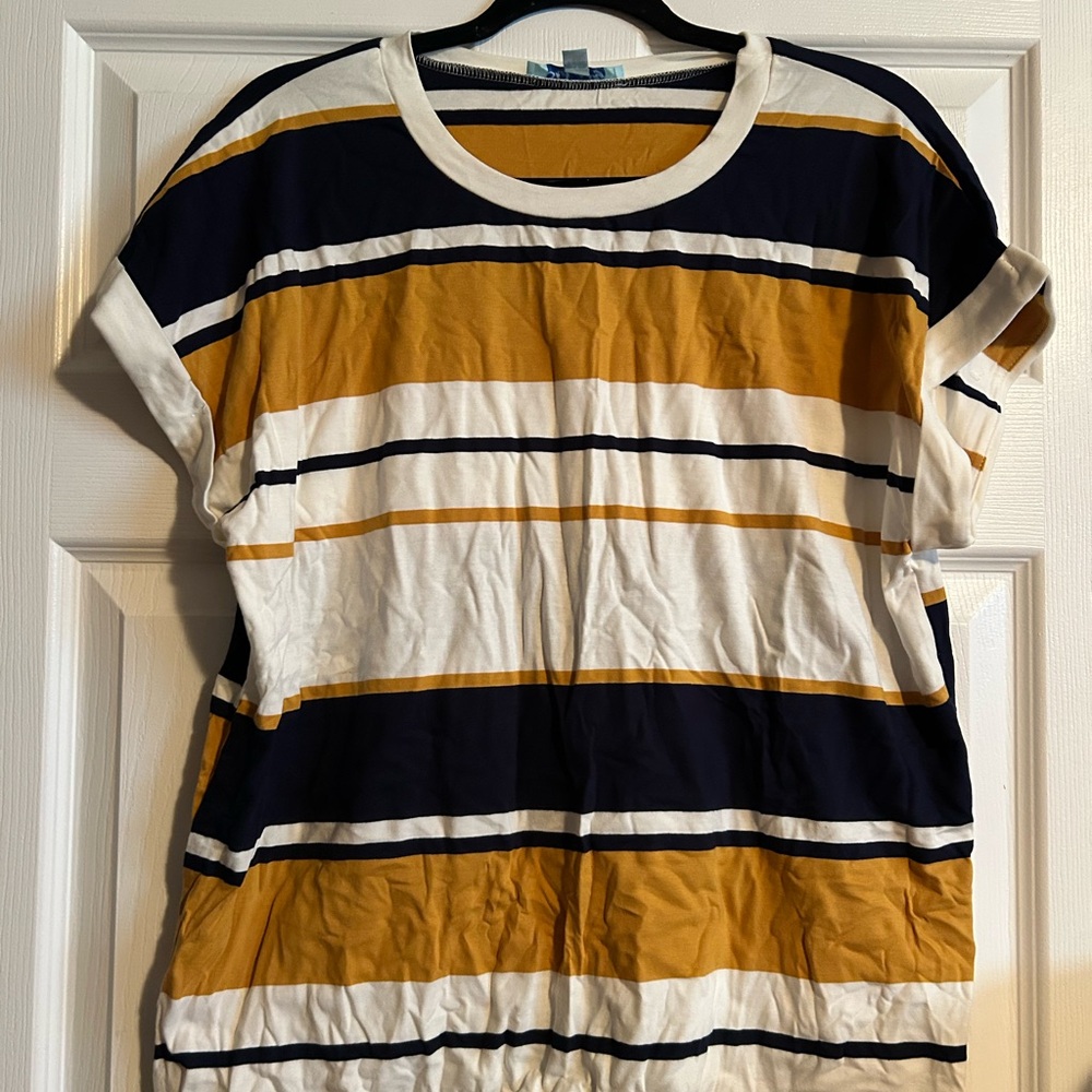 She + Sky Mustard and Navy Striped Top